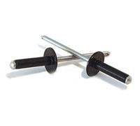 Black Pop Rivets, 4mm, Large Flange Head, 10mm,14mm or 16mm Long Aluminium Body, Steel Pin (4 X 16mm Pack of 250)