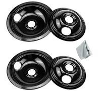 Black Porcelain Drip Pans Set 4-Pack 318067041 & 318067051 Compatible with Frigi-daire Ken-more Range Oven Replaces Electric Range Stove Burner 5304430149,5304430150 by Fetechmate