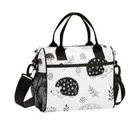 Black Porcupine Leaves Lunch Bag for Women Men Reusable Insulated Lunch Box for Adult Kids Large Capacity Lunchbox Cooler Bag with Adjustable Strap for Beach Outdoor Picnic Work