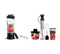 Black Portable 600mL Cordless Blender for Smoothies,Shakes Type-C USB Rechargeable Mini Blender+Immersion Hand Blender Variable Speed Blender Handheld Blending Stick Food Chopper Whisk 700mL Beaker