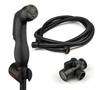 Black Portable Bidet Sprayer Kit | Brass Shattaf Tap Diverter Connects to Tap - Wall Mounted Spray Holder, 2m Hose | Douche Spray for Hygiene | Portable Toilet Sprayer UK