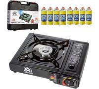 Black Portable Camping Stove with Cary Case & Butane Gas Compliant Premium Gas Portable with Automatic Ignition & Heat Control (Stove with 8 Butane Gas)