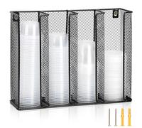 Black Portion Sauce Cup Lid Organizer 4 Compartments Iron Sauce Cup Dispenser Wall Mount Cup and Lid Holder Organizer Fits Cups Size 2 to 5.5 oz For Kitchen Counter Restaurant Coffee Bar 13x10x3.3 In