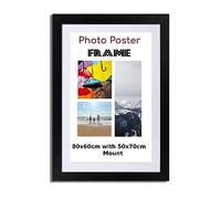 Black Poster Frame with White Mount 80x60cm (50x70cm) Print Wall Picture Hanging Frame - Portrait and Horizontal Wall Hooks Photo Frame for Display Art Work - Jigsaw Puzzle