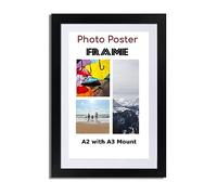 Black Poster Frame with White Mount A2 For A3 Print Wall Picture Hanging Frame - Portrait and Horizontal Wall Hooks Photo Frame for Display Art Work - Jigsaw Puzzle
