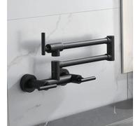 Black Pot Filler Faucet Wall Mounted Hot Cold Water Mixer Solid Brass Folding Sink Faucet with Double Joint Swing Arm and 3 Handles 2 Holes