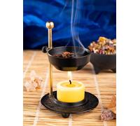 Black Powder Coated Brass Adjustable Incense Resin Burner Candle Heated Dhoop Dhuni Sambrani Dhoop Burner For Fragrance And Spiritual Atmosphere For Home, Temple, Prayer Room - Set Of 1 Incense Burner