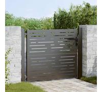 Black Powder-Coated Steel Garden Gate, 100x100 cm, Weather-Resistant Metal Gate with Deadbolt Lock for Outdoor Privacy Fence