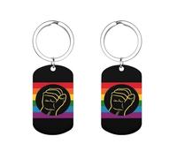 Black Power Fist Flag BLM Pride Rainbow Personalized Metal Key Tags with Labels Keychain Stainless Steel Key Rings Signs
