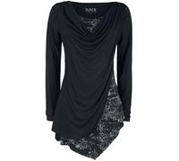 Black Premium by EMP Black Long-Sleeve Shirt with Waterfall Neckline and Print Long-sleeve Shirt black M