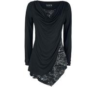 Black Premium by EMP Black Long-Sleeve Shirt with Waterfall Neckline and Print Long-sleeved Top black S