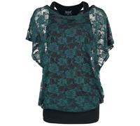Black Premium by EMP Black top with green lace T-Shirt T-Shirt black green XL