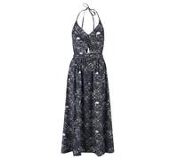 Black Premium by EMP Double Slit Dress with Roses and Skulls Maxi Dress black L