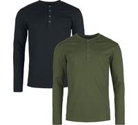 Black Premium by EMP Henley Long-sleeved Top (2-pack) Long-sleeve Shirt black olive XL