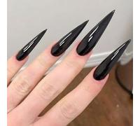 Black Press On Nails - LongMedium Length Almond False Nails Pure Black -Solid Colour Stiletto Fake Nails With Glue - Goth Full Cover Acrylic Stick On nails For Women Girls Daily DIY Nails Art Gift