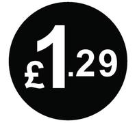 £ Black Price Stickers - 20mm, £1.29, 1000