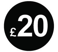 £ Black Price Stickers - 20mm, £20, 80