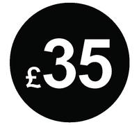 £ Black Price Stickers - 20mm, £35, 80