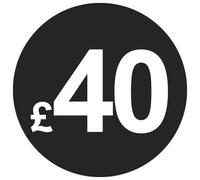 £ Black Price Stickers - 20mm, £40, 80