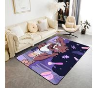 Black Princess Girl Kids Area Rug,African American Cartoon Cosmetic Indoor Floor Mat Entrance Rug for Girls Boys,Star Magical Cute Y2K Chic Non Slip Rug,Purple Couch Living Room Decor,5'x6'6''