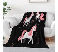 Black Print Blanket and Throws, Cartoon Glitter Unicorn Throw Blanket Soft Cozy Plush Warm Flannel Bedding No Shed for Girls Kids Adults Bed Couch Travel 87 x 94 inch