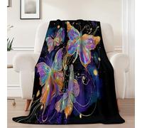 Black Print Throw Blanket for Kids, Dreamy Cartoon Butterfly Soft Cozy Fluffy Flannel Blanket - 100 x 130 cm Warm Sofa Couch Theme Flannel Blanket for Teen Birthday Gift