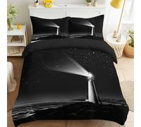 Black Printing Duvet Cover Lighthouse Night Sky Ocean Bedding Decorative Comforter Cover Set Breathable Hyper-Realistic Duvet Cover Set Night Scene Monochrome Illustration Bedding - Super King