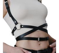 Black PU Leather Bondage Harness Belt for Women - Adjustable Gothic Waist & Body Restraint Strap with Metal Rings, Sexy Fetish Bondage Harness Gear, Punk Style Adult BDSM Control Equipment