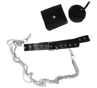 Black PU Leather Chain Belt Pouch with Two Small Bags for Women | Adjustable Metal Belt, Detachable round Design, Buckle Fastening, Cross-body Option, Suitable for Wallets and Earbuds Cases
