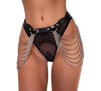 Black PU Leather Punk Harness Bondage Belt for Women - Adjustable Gothic Waist & Body Harness with Metal Chain Rings, Sexy Fetish Bondage Strap Gear, Adult BDSM Harness Accessory