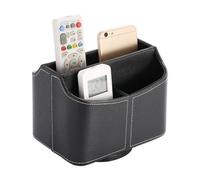 Black Pu Leather Remote Control Holder 360 Rotatable Desk Tv Remote Caddy Box