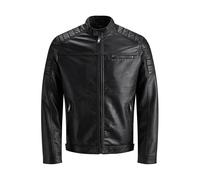 (Black PU, Small) Jack & Jones Rocky Faux Leather Jacket-String-XX-Large