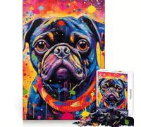 Black Pug Abstract Teenagers 1000 Piece Jigsaw Puzzle Brain Development Mindful Escape Clean Join Festive Surprise (50X75CM)