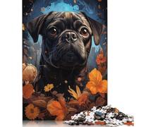 Black Pug And Flowers Puzzles 1000 Piece Puzzles for Teenagers Gifts Jigsaw Puzzles for Adults Educational Game Challenge Toy 1000pcs (75x50cm)