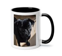 Black Pug Dog Puppy Ceramic Coffee Mug with Handle 11 Ounces, Porcelain Mug Coffee Cup Tea Mug Water Cup Ideal for Coffee,Tea,Latte,Cappuccino,Microwave & Dishwasher Safe Unique Gift Cup