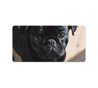 Black Pug Dog Puppy Desk Mat 30x60cm, Non-Slip Rubber Base with Stitched Edges, Waterproof Desk Pad for Keyboard & Mouse, Large Mouse Pad for Office Gaming