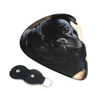 Black Pug Dog Puppy Guitar Picks 6 Pcs, 0.46mm Thickness Celluloid Plectrum with Leather Picks Holder, Personalized Guitar Pick for Bass Electric Acoustic Guitars Lovers Gift
