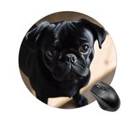 Black Pug Dog Puppy Round Mouse Pad, Non-Slip Rubber Base Waterproof Washable, Computer Mouse Mat for Office Gaming Studying, Premium-Textured Durable Portable Circle Mousepad for Desktop PC Notebook