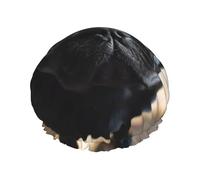 Black Pug Dog Puppy Shower Cap for Women Double Layers Thick Hair Caps Reusable Waterproof Bath Caps with Elastic Band Hair Hat Washable Shower Hat for Men Women Spa Salon