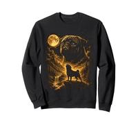 Black Pug Howling To The Moon Retro Forest River Landscape Sweatshirt