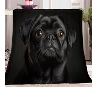 Black Pug Super Soft Fluffy Fleece Throw Blanket Grey 70x100 cm Non-Shedding, Cozy Blanket for Couch, Sofa or Bed - Ideal for Adults & Kids Room Décor Gift