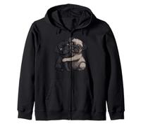 Black Pugs Hugging Cute Dog Lover Zip Hoodie