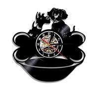 Black Pugs with Bone Wall Clock Puppies Vinyl Record Wall Clock Doggy Style Nursery Vintage Wall Decor Dog Pet Owners Gift Idea Without LED