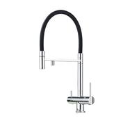 Black Pull Down Kitchen Faucet with Flexible Sprayer 360 Degree Rotation Hot and Cold Water Mixer Countertop Mount Chrome Finish