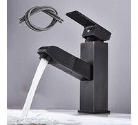 Black Pull-Out Bathroom Faucet, Retro Brass Design, Square Sink Mixer Tap with Flexible Hand Shower, Stylish Washbasin Tap for Modern Bathrooms, Easy Installation