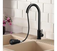 Black Pull Out Kitchen Sink Mixer Tap with 360° Swivel Spout | Single Lever Control, Dual Outlet Modes, Ceramic Valve Core, Inlet Hoses, for Utility Sink Tasks