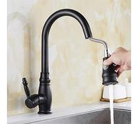 Black Pull Out Spray Kitchen Faucet 360° Rotat Deck Mounted Single Lever Mixer Tap Retro Design for Sin Aerator Ideal for Modern Kitchens