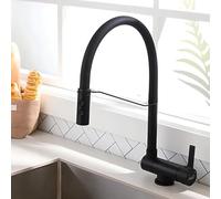 Black Pull-Out Spray Kitchen Faucet with Single Lever, Flexible Hose, Space-Saving Design - Modern, Easy Installation for Contemporary Kitchens