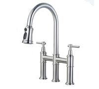 Black PullDown Kitchen Faucet 3Function Spray Tap Dual Handle Hot and Cold Water Mixer 3 Hole Kitchen Sink Faucet Stylish and Functional Design