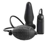 black Pump it Up Latex Inflatable Vibrating Butt Plug - 5.5 Inch